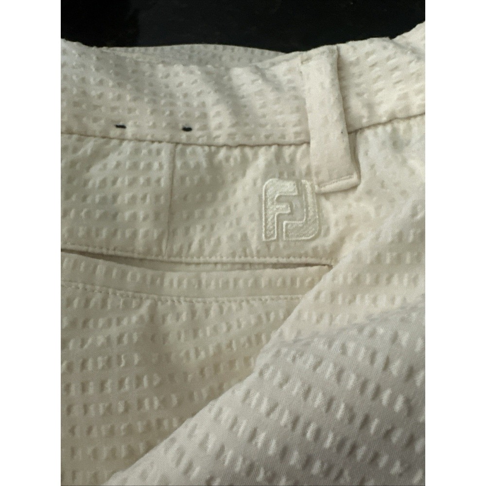 FootJoy Mens Seersucker Golf Shorts Cream White W40 Performance Stretch FJ Logo - Picture 10 of 10